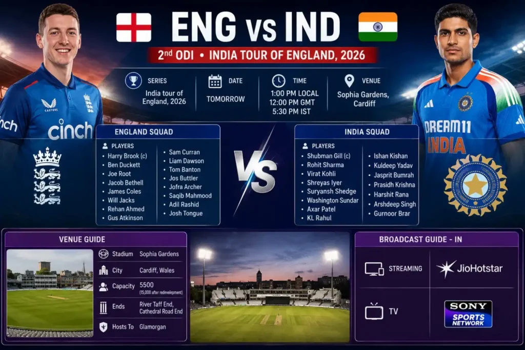 ENG vs IND 2nd ODI Cardiff match preview and team squads | Lotus365