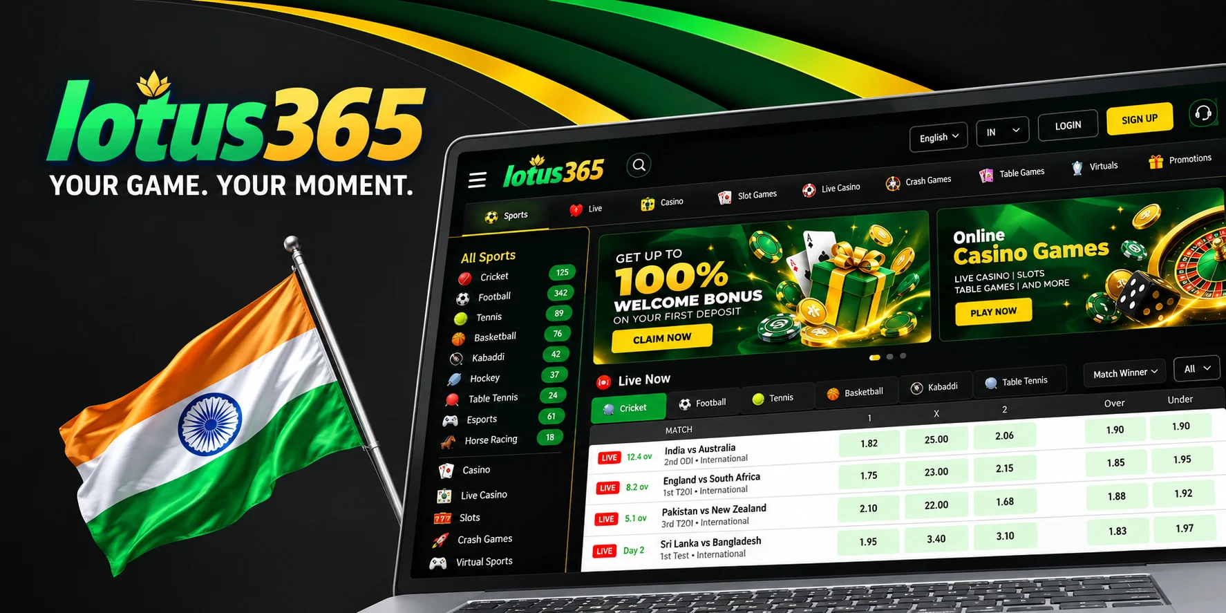 Lotus365 online betting and casino for Indian players