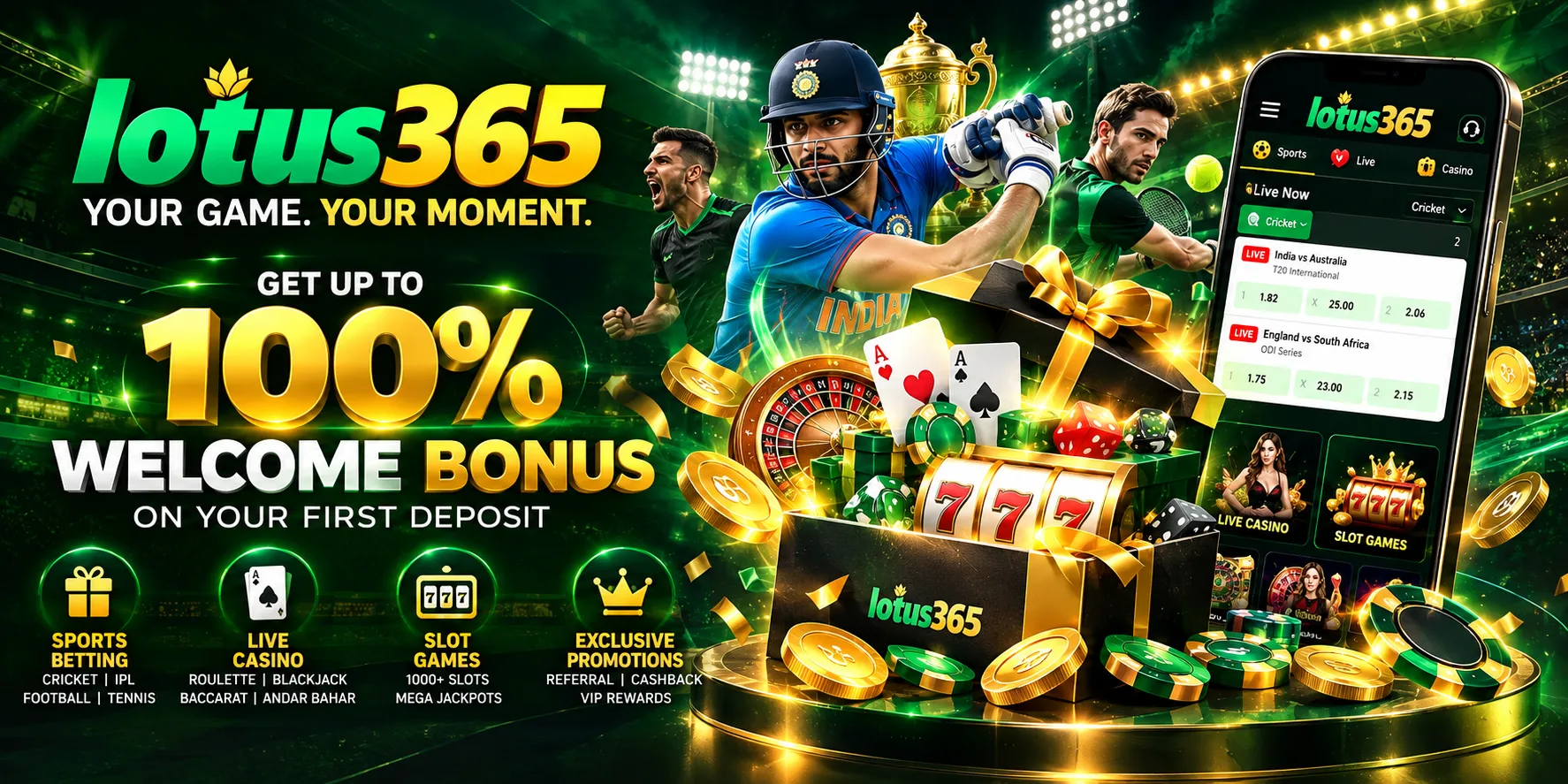 Lotus365 welcome bonus and promotional offers for Indian players with cricket betting, IPL and casino services.